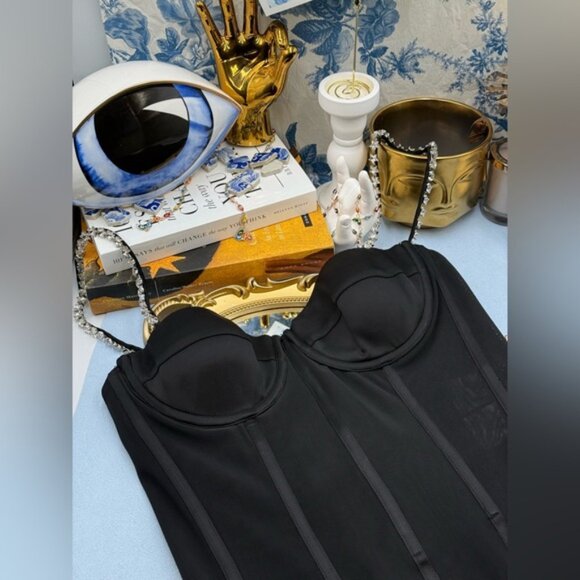 🆕 REBECCA VALLANCE 🧿 NWOT Eclipse Bodysuit, Black Mesh, Star Jewels, Sz US 4 - Picture 12 of 16